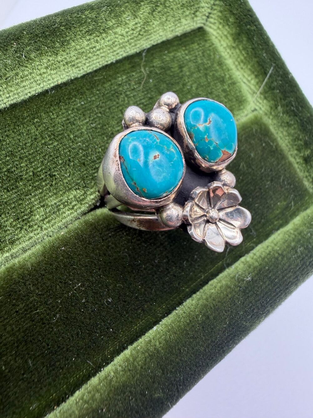 Navajo Turquoise Two Stone Ring Sz 6.25